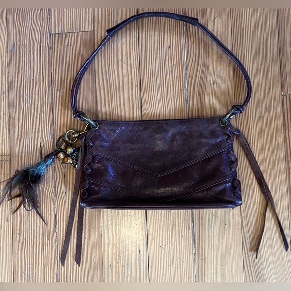 Via Spiga Leather Side Lace up Shoulder Bag with Feather Charm Detail - Picture 14 of 14